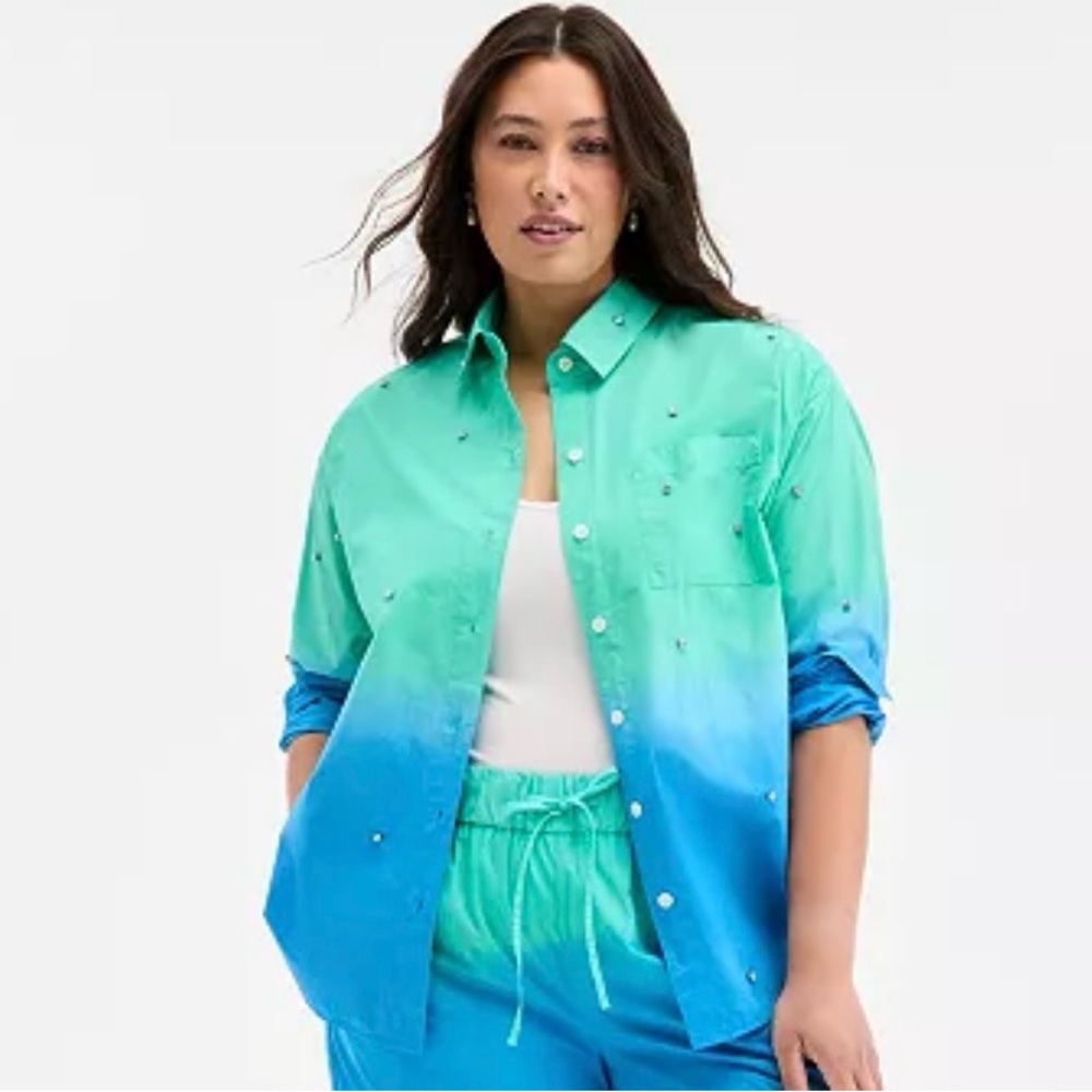 On 34th Trendy Plus Size Ombré Rhinestone Shirt